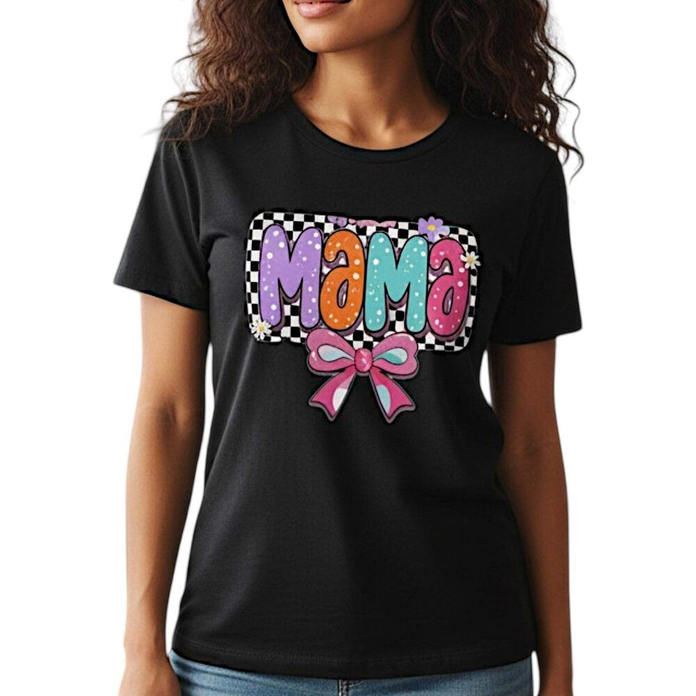 Womens Coquette Mama Shirt Cute Bow Graphic Mothers Day Gift Tee Black